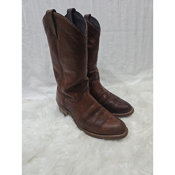 ABILENE BOOTS Brown Leather Boots Men's Size 8 D Vibram Resist Oil No Mark Soles